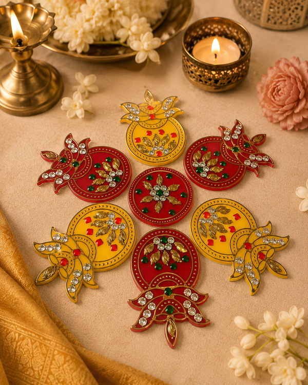 Traditional Decorative Rangoli Stickers – Assorted Diya, Paisley & Floral Designs